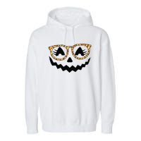 Jack O Lantern Face Pumpkin Halloween Leopard Print Glasses Garment-Dyed Fleece Hoodie