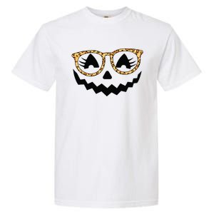 Jack O Lantern Face Pumpkin Halloween Leopard Print Glasses Garment-Dyed Heavyweight T-Shirt