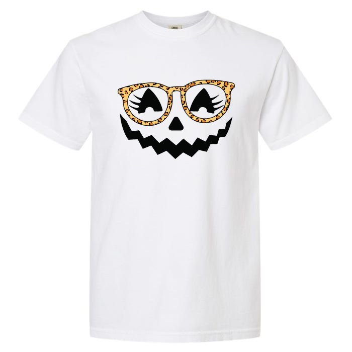 Jack O Lantern Face Pumpkin Halloween Leopard Print Glasses Garment-Dyed Heavyweight T-Shirt