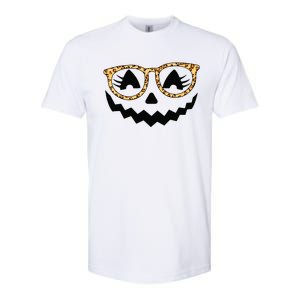 Jack O Lantern Face Pumpkin Halloween Leopard Print Glasses Softstyle CVC T-Shirt