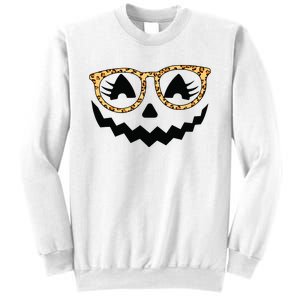 Jack O Lantern Face Pumpkin Halloween Leopard Print Glasses Sweatshirt