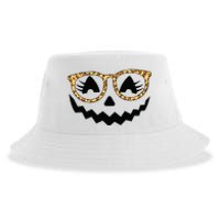 Jack O Lantern Face Pumpkin Halloween Leopard Print Glasses Sustainable Bucket Hat