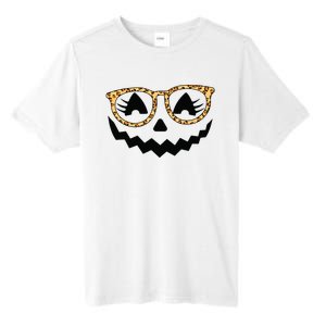 Jack O Lantern Face Pumpkin Halloween Leopard Print Glasses Tall Fusion ChromaSoft Performance T-Shirt