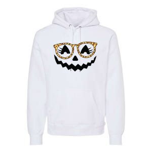 Jack O Lantern Face Pumpkin Halloween Leopard Print Glasses Premium Hoodie