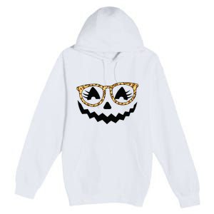 Jack O Lantern Face Pumpkin Halloween Leopard Print Glasses Premium Pullover Hoodie