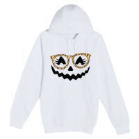 Jack O Lantern Face Pumpkin Halloween Leopard Print Glasses Premium Pullover Hoodie