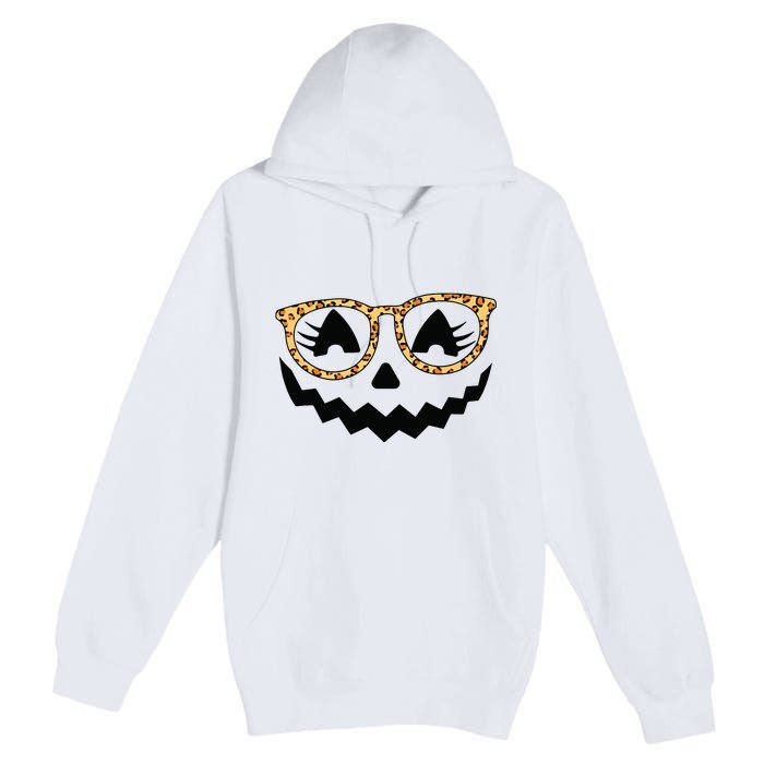 Jack O Lantern Face Pumpkin Halloween Leopard Print Glasses Premium Pullover Hoodie