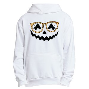 Jack O Lantern Face Pumpkin Halloween Leopard Print Glasses Urban Pullover Hoodie