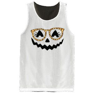 Jack O Lantern Face Pumpkin Halloween Leopard Print Glasses Mesh Reversible Basketball Jersey Tank