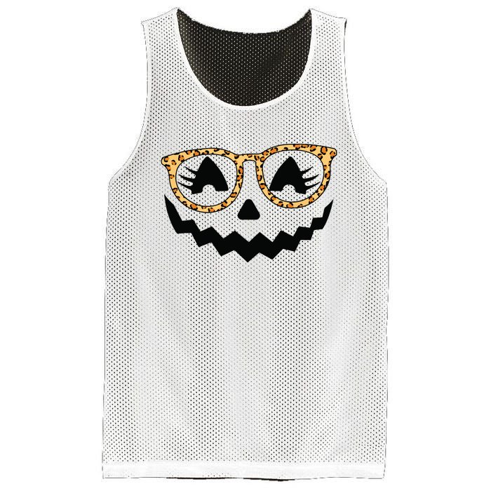 Jack O Lantern Face Pumpkin Halloween Leopard Print Glasses Mesh Reversible Basketball Jersey Tank