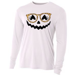 Jack O Lantern Face Pumpkin Halloween Leopard Print Glasses Cooling Performance Long Sleeve Crew