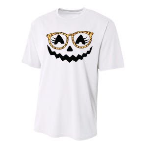 Jack O Lantern Face Pumpkin Halloween Leopard Print Glasses Performance Sprint T-Shirt