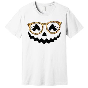 Jack O Lantern Face Pumpkin Halloween Leopard Print Glasses Premium T-Shirt