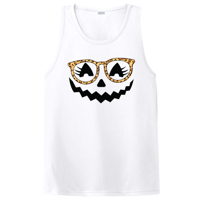 Jack O Lantern Face Pumpkin Halloween Leopard Print Glasses PosiCharge Competitor Tank