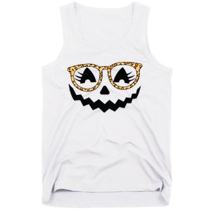 Jack O Lantern Face Pumpkin Halloween Leopard Print Glasses Tank Top