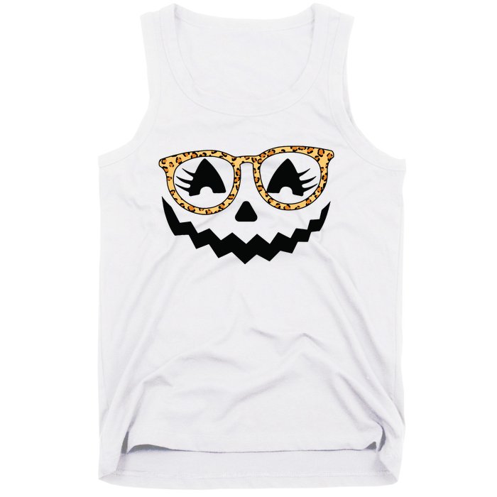 Jack O Lantern Face Pumpkin Halloween Leopard Print Glasses Tank Top