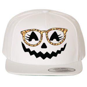 Jack O Lantern Face Pumpkin Halloween Leopard Print Glasses Wool Snapback Cap