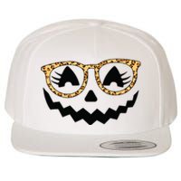 Jack O Lantern Face Pumpkin Halloween Leopard Print Glasses Wool Snapback Cap