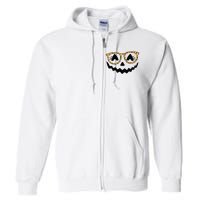 Jack O Lantern Face Pumpkin Halloween Leopard Print Glasses Full Zip Hoodie