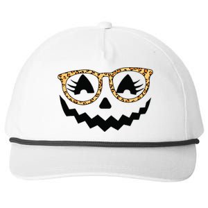 Jack O Lantern Face Pumpkin Halloween Leopard Print Glasses Snapback Five-Panel Rope Hat