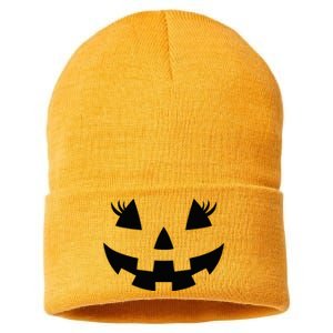 Jack O Lantern Face Pumpkin Eyelashes Hallowen Costume Funny Sustainable Knit Beanie