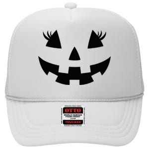 Jack O Lantern Face Pumpkin Eyelashes Hallowen Costume Funny High Crown Mesh Back Trucker Hat