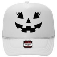 Jack O Lantern Face Pumpkin Eyelashes Hallowen Costume Funny High Crown Mesh Back Trucker Hat