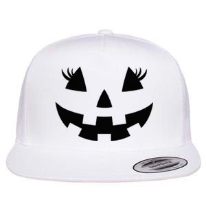 Jack O Lantern Face Pumpkin Eyelashes Hallowen Costume Funny Flat Bill Trucker Hat