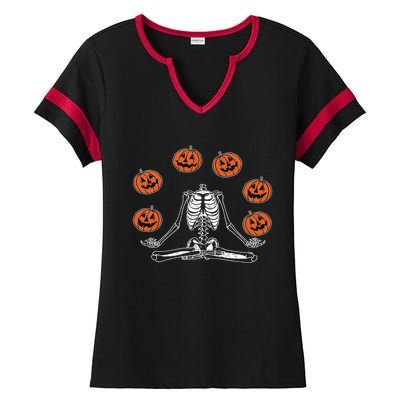 Jack O Lantern Stay Spooky Skeleton Yoga Namaste Halloween Gift Ladies Halftime Notch Neck Tee