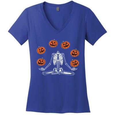 Jack O Lantern Stay Spooky Skeleton Yoga Namaste Halloween Gift Women's V-Neck T-Shirt