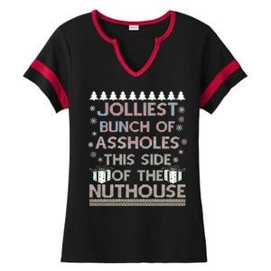 Jolliest Bunch of Assholes This Side of the Nuthouse Ugly Christmas Ladies Halftime Notch Neck Tee