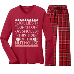 Jolliest Bunch of Assholes This Side of the Nuthouse Ugly Christmas Women's Long Sleeve Flannel Pajama Set 