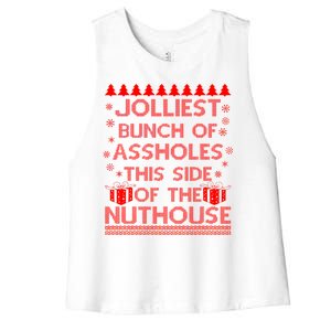 Jolliest Bunch of Assholes This Side of the Nuthouse Ugly Christmas Women's Racerback Cropped Tank