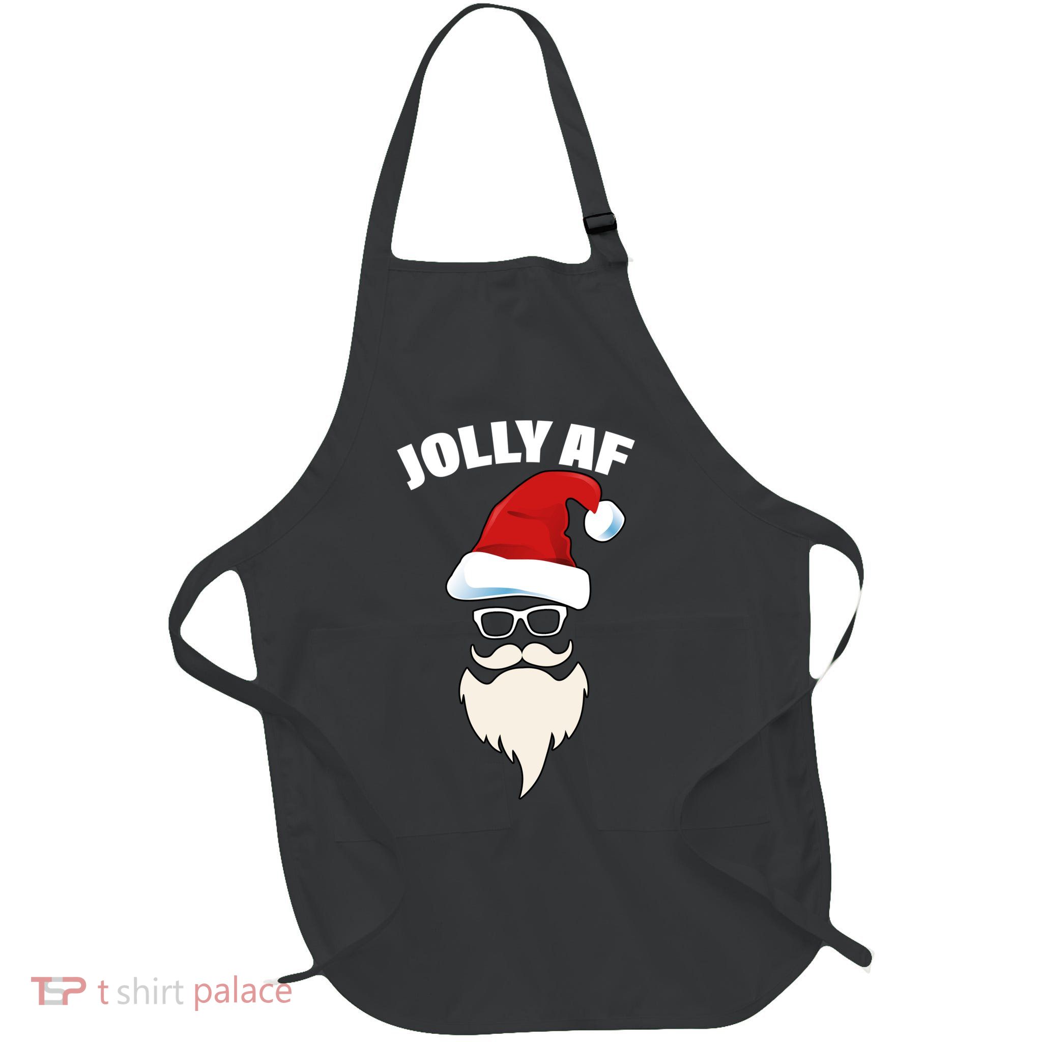 Jolly Af Hipster Santa Full-Length Apron With Pockets
