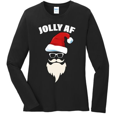 Jolly Af Hipster Santa Ladies Long Sleeve Shirt