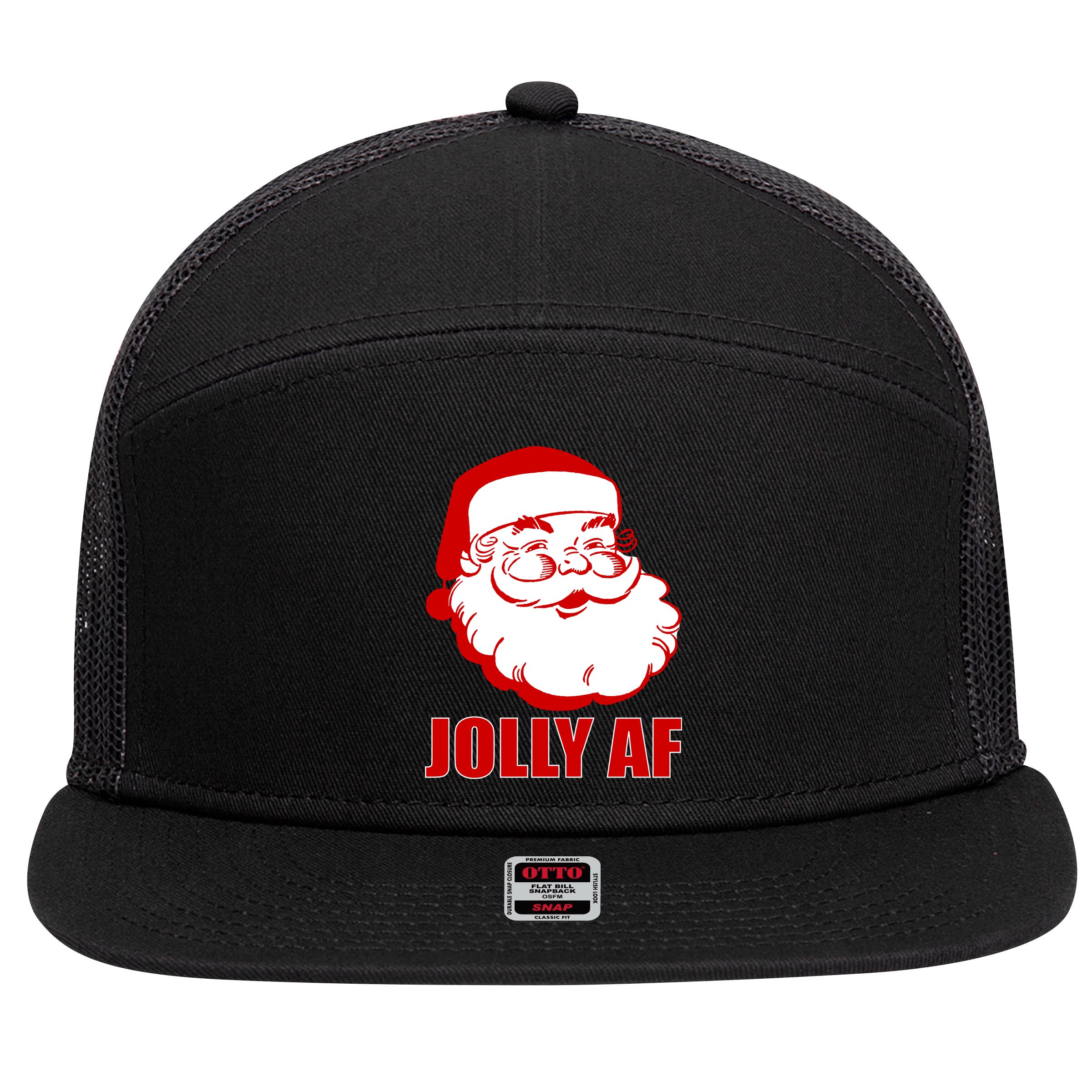 Jolly AF Santa Christmas 7 Panel Mesh Trucker Snapback Hat