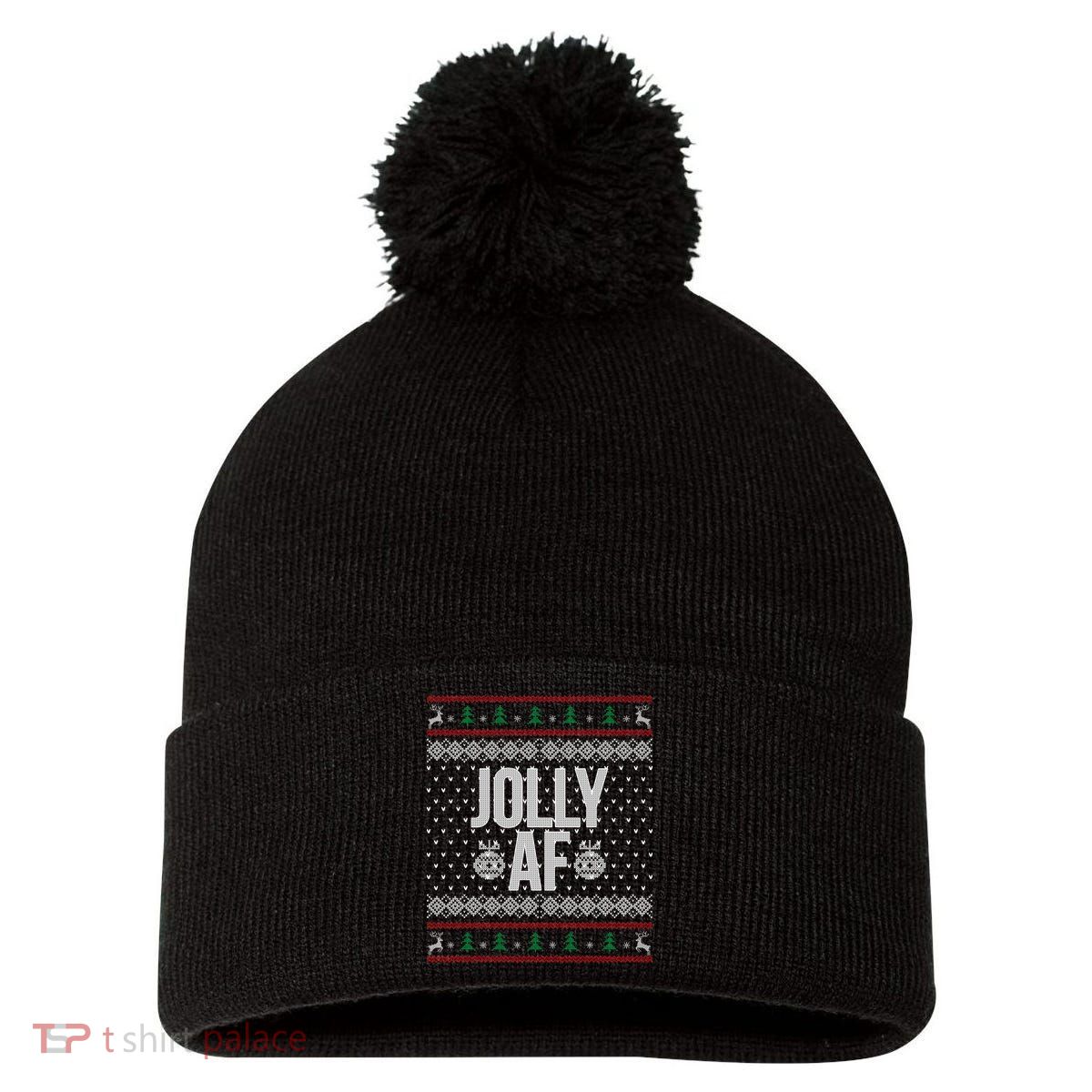 Jolly AF Ugly Christmas Pom Pom 12in Knit Beanie