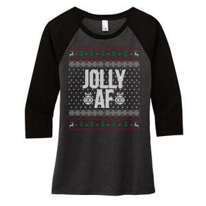 Jolly AF Ugly Christmas Women's Tri-Blend 3/4-Sleeve Raglan Shirt