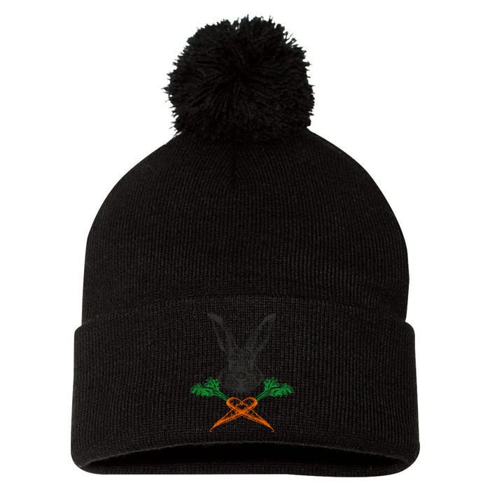 Jolly Roger Easter Bunny Crossbone Carrots Rabbit Pom Pom 12in Knit Beanie