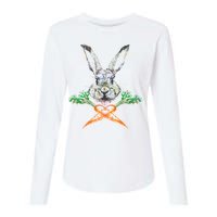 Jolly Roger Easter Bunny Crossbone Carrots Rabbit Womens Cotton Relaxed Long Sleeve T-Shirt