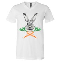 Jolly Roger Easter Bunny Crossbone Carrots Rabbit V-Neck T-Shirt