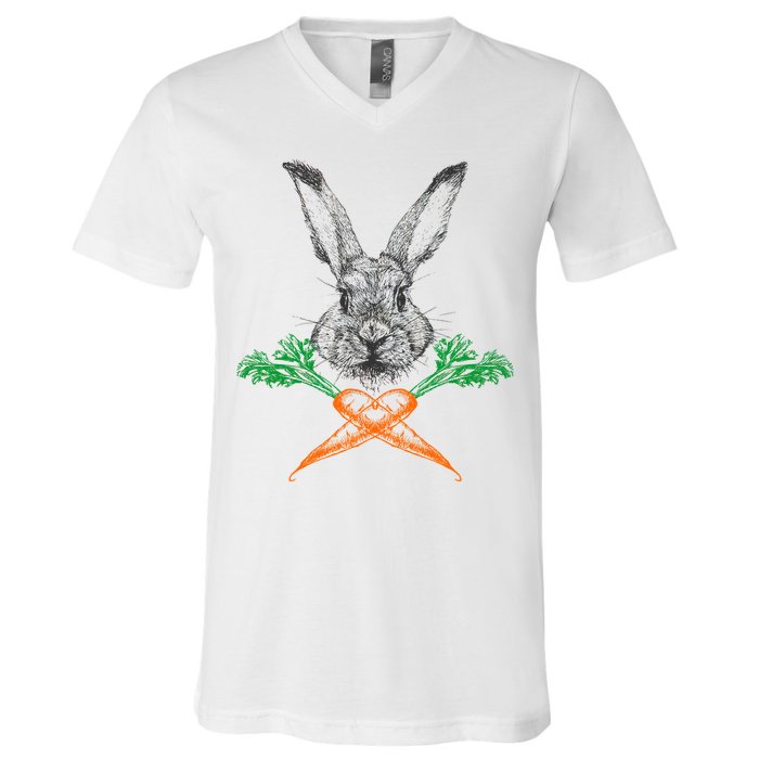 Jolly Roger Easter Bunny Crossbone Carrots Rabbit V-Neck T-Shirt