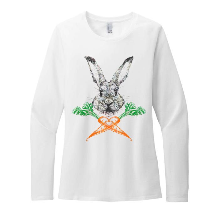 Jolly Roger Easter Bunny Crossbone Carrots Rabbit Womens CVC Long Sleeve Shirt