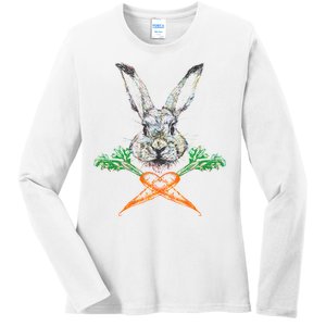 Jolly Roger Easter Bunny Crossbone Carrots Rabbit Ladies Long Sleeve Shirt