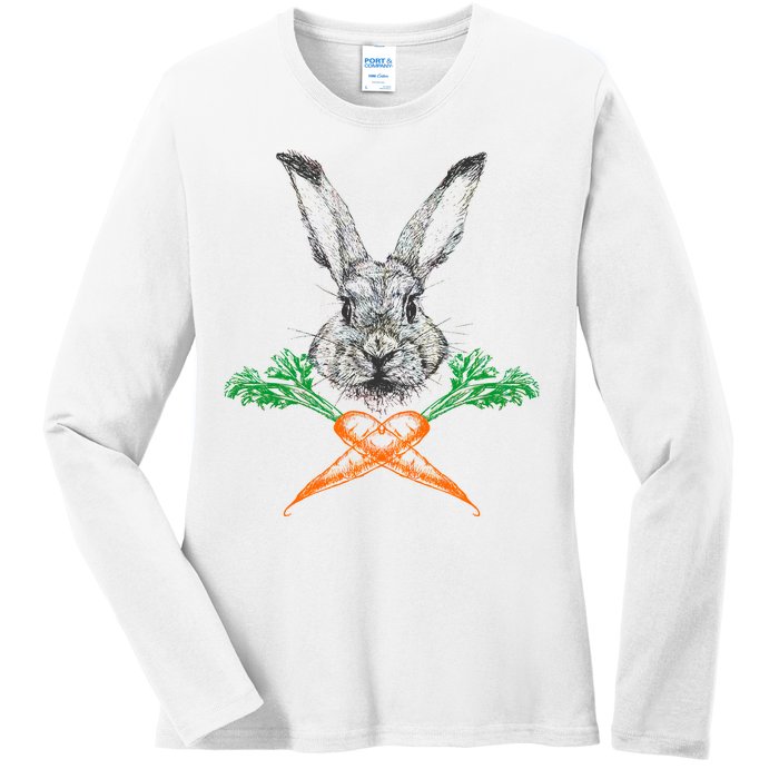 Jolly Roger Easter Bunny Crossbone Carrots Rabbit Ladies Long Sleeve Shirt