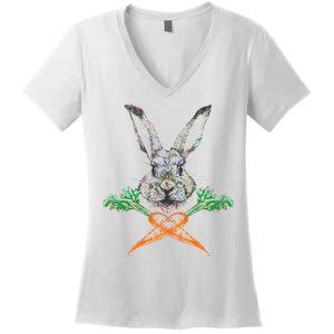 Jolly Roger Easter Bunny Crossbone Carrots Rabbit Women's V-Neck T-Shirt