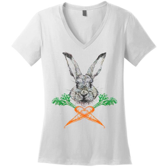 Jolly Roger Easter Bunny Crossbone Carrots Rabbit Women's V-Neck T-Shirt