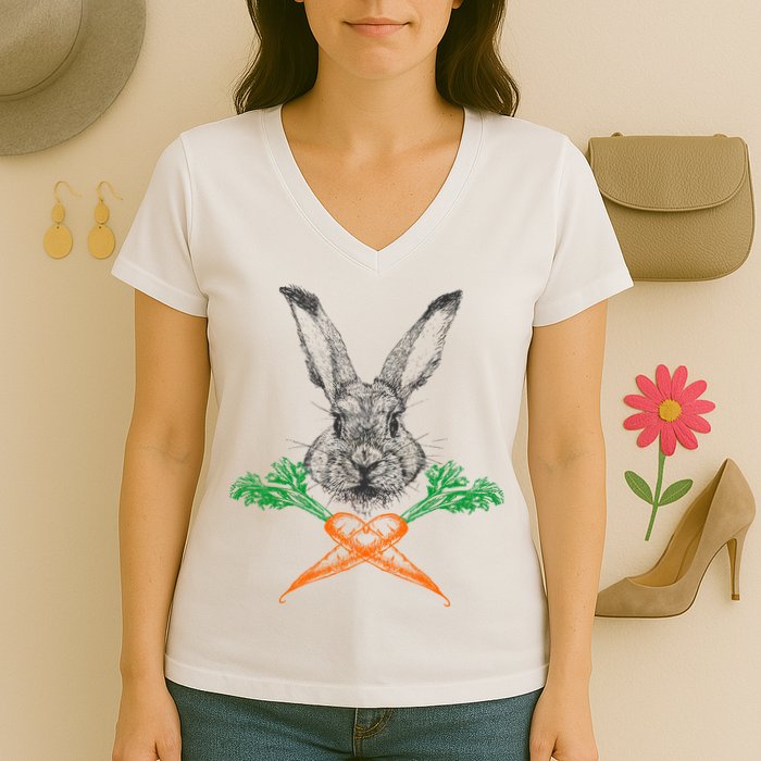 Jolly Roger Easter Bunny Crossbone Carrots Rabbit Women's V-Neck T-Shirt