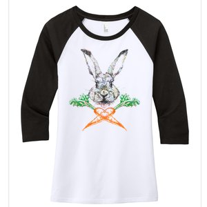 Jolly Roger Easter Bunny Crossbone Carrots Rabbit Women's Tri-Blend 3/4-Sleeve Raglan Shirt