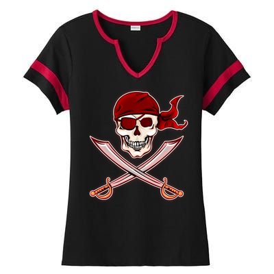 Jolly Roger Pirate Skull Flag Logo Ladies Halftime Notch Neck Tee